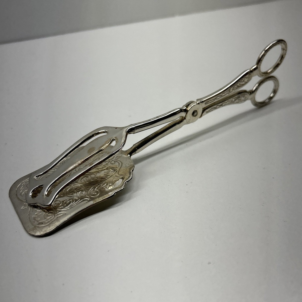 Vintage‎ Silver Plated Salad Tongs Server Scissors Cake Pastry Etched Victorian